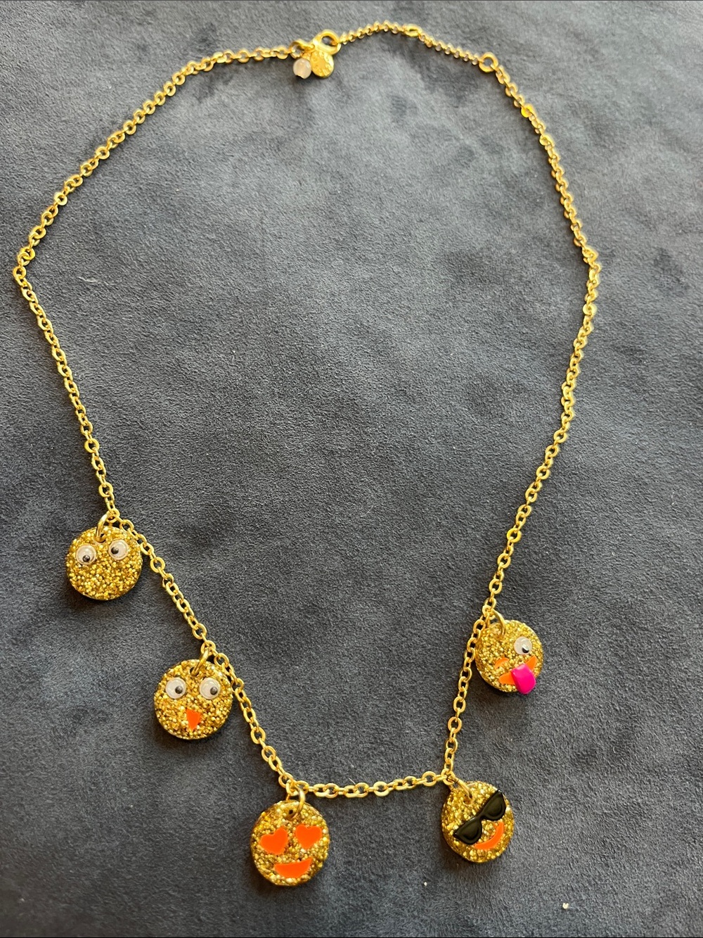 J. Crew Gold Tone Emoji Charm Necklace with Enamel Accents